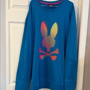 Psycho Bunny Teal Sweatshirt with Neon Bunny Skull Graphic 3XL